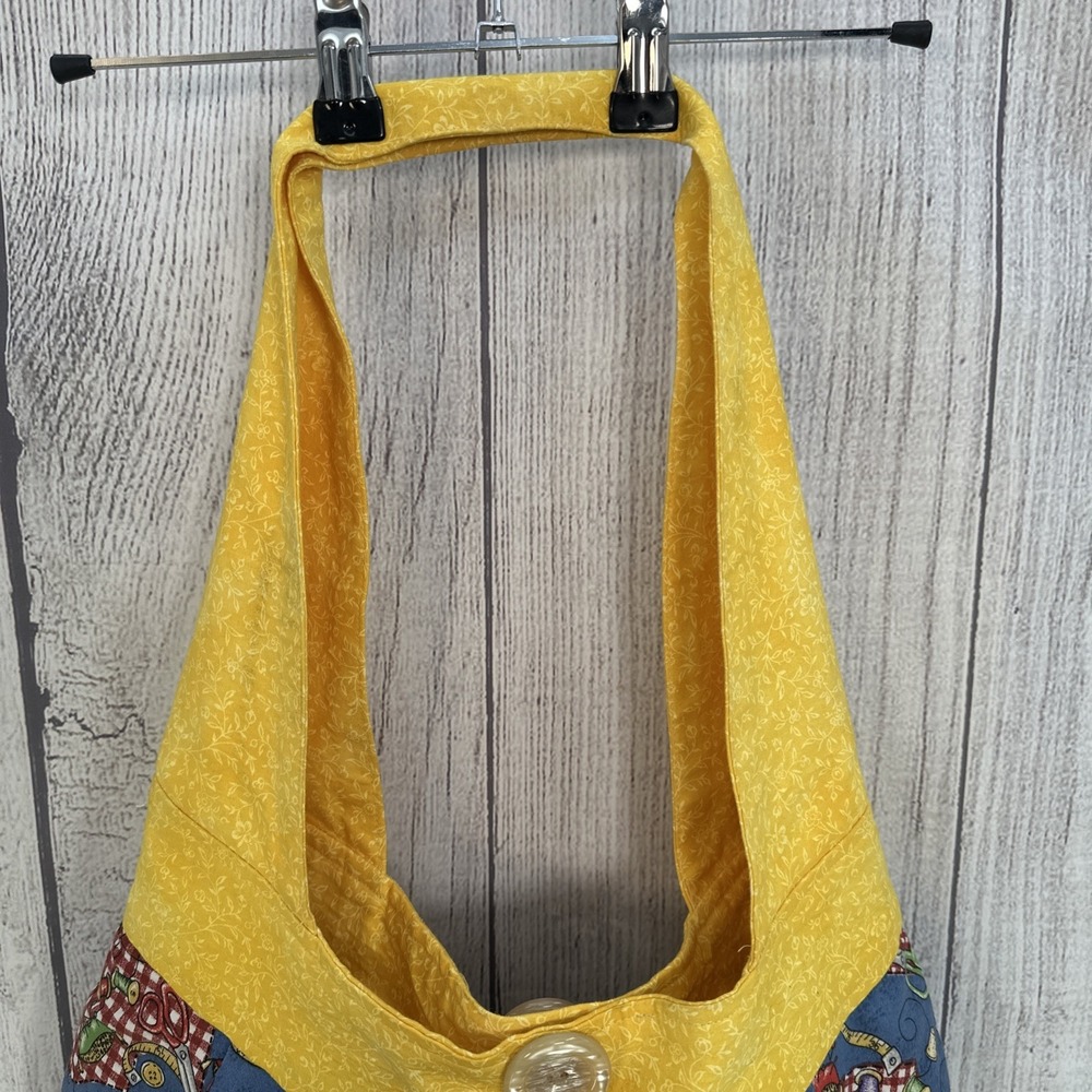 Handmade Hobo Bag Sewing Quilting Theme Boho Purse Cottagecore Vintage Grandma - Picture 7 of 16